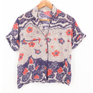 Warm‎ Boxy Floral Button Top Womens Boho Indie Cherry Blossom Wave Artsy Size S